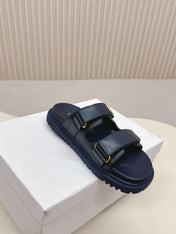 DIOR CLASSIC DOUBLE-STRAP SLIDES 25S IN MIDNIGHT BLUE CALFSKIN
